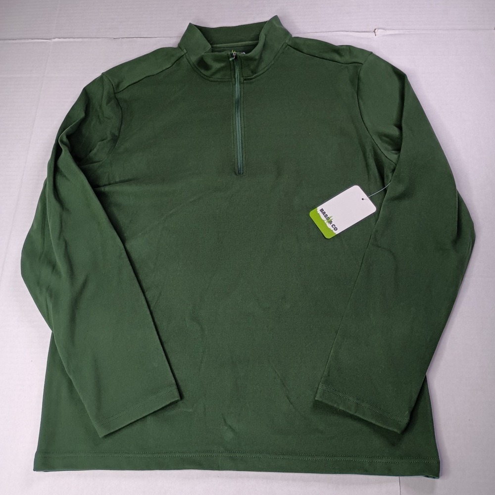 Bass & Co Men's Pro-Sueded Quarter Zip Pullover Size L‎ Large Green Lightweight